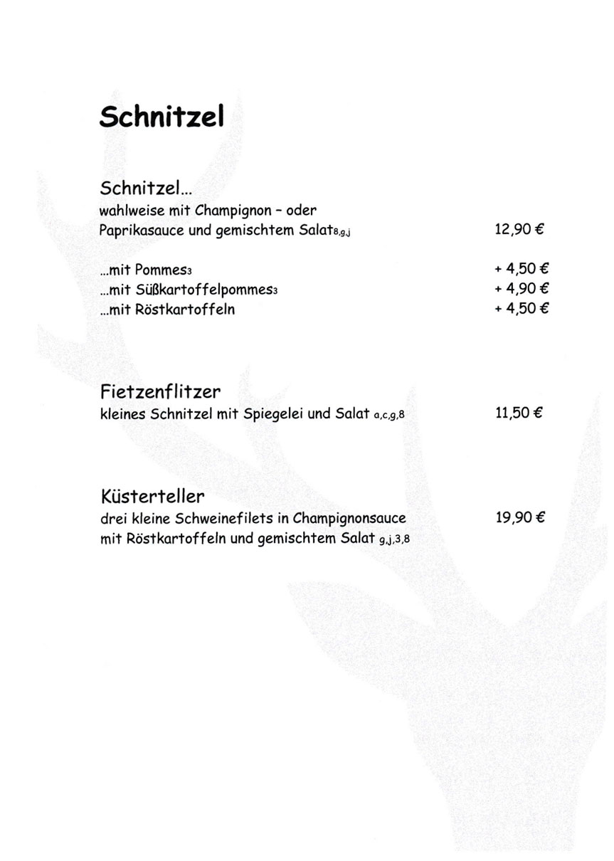 Speisekarte Schnitzel